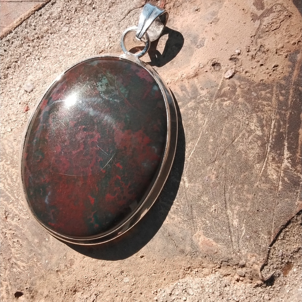 Sterling Silver Moss Agate Pendant.